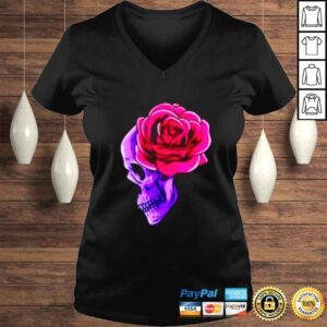 VLadies Floral Sugar Skull with Red Rose Day of the Dead Flowers shirt