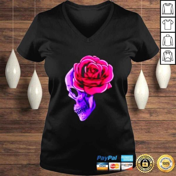 Floral Sugar Skull with Red Rose Day of the Dead Flowers shirt - Image 2