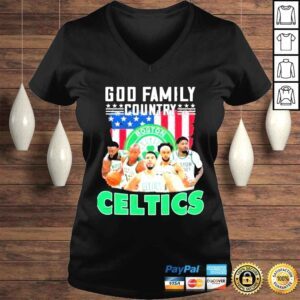 VLadies God family country Boston celtics American flag shirt