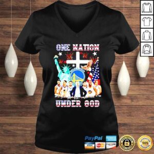 VLadies Golden State Warriors Independence Day One Nation Under God signatures shirt