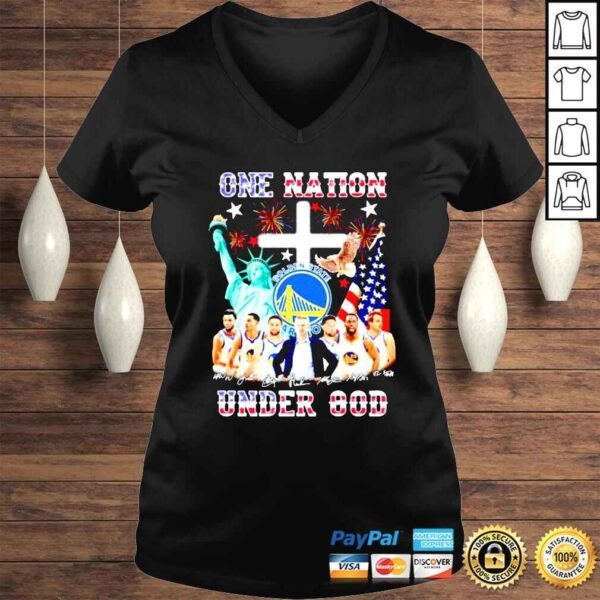 Golden State Warriors Independence Day One Nation Under God signatures shirt - Image 2