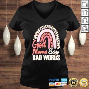 VLadies Good Moms Say Bad Words Leopard Skin Rainbow Shirt