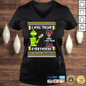 VLadies Grinch I will drink Coors Banquet here and there everywhere shirt