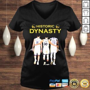 VLadies Historic Dynasty Stephen Curry Draymond Green And Klay Thompson Signatures Shirt