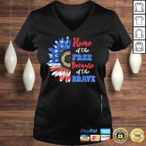 VLadies Home of the free because of the brave usa flag sunflower shirt