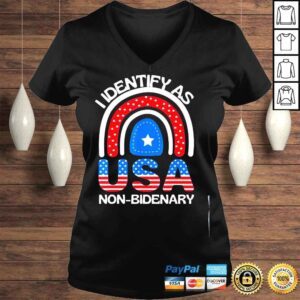 VLadies I identify as nonbidenary boho rainbow American flag shirt