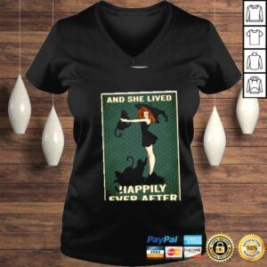 VLadies Ladys and cat she lived happily ever after shirt