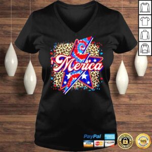 VLadies Leopard Merica American Flag 4th Of July Patriotic TShirt