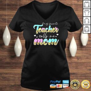 VLadies Leopard My Favorite Teacher Calls Me Mom Life Mothers Day Shirt