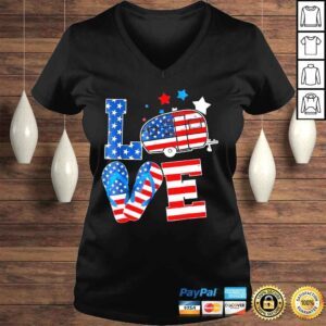 VLadies Love camping usa flag 4th of july flip flop camper patriotic shirt