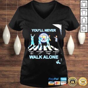 VLadies Manchester City FC youll never walk alone Phil Foden Kevin De Bruyne Fernandinho Pep Guardiola signatures Abbey Road shirt