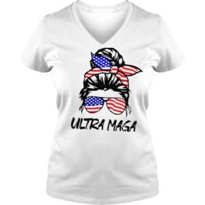 VLadies Messy bun Joe Biden ultra maga American flag 4th of july shirt