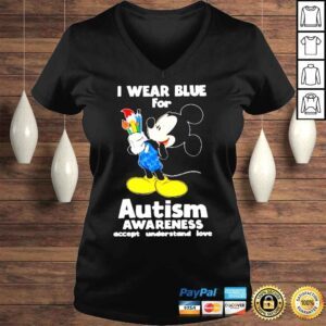 VLadies Mickey mouse I wear Blue for Autism Awareness shirt