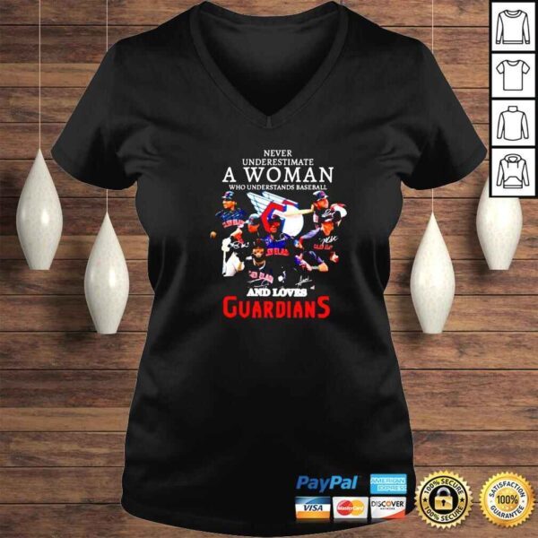 Never Underestimate A Woman Who Understands Baseball And Loves Cleveland Guardians Signatures Shirt - Image 2