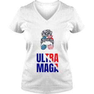 VLadies Pro Trump ultra mega messy bun usa flag antI Joe Biden shirt