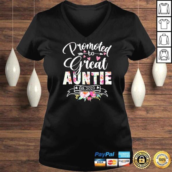 Promoted to Great Auntie Est 2022 Floral First Time Aunt Shirt - Image 2