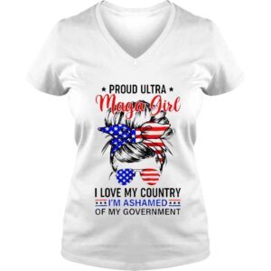 VLadies Proud ultra maga girl usa flag messy bun sunglasses shirt