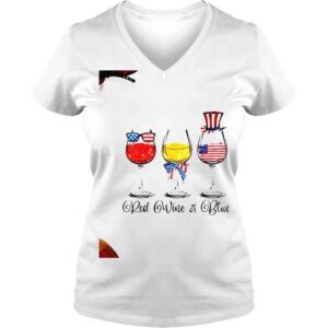 VLadies Red Wine Blue 4th Of July American Flag Red White Blue Wine Shirt