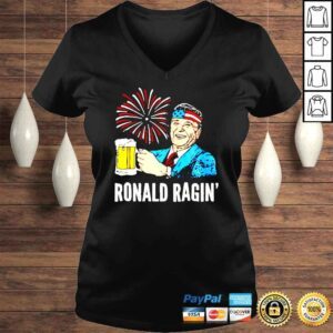 VLadies Ronald Reagan beer firework Ronald Ragin 4th of July shirt