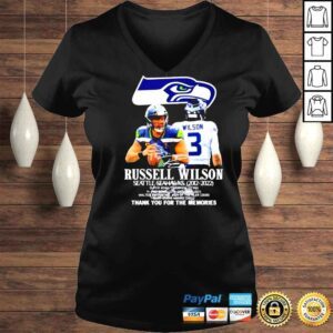 VLadies Russell Wilson Seattle Seahawks 20122022 Signatures Thank You For The Memories Shirt