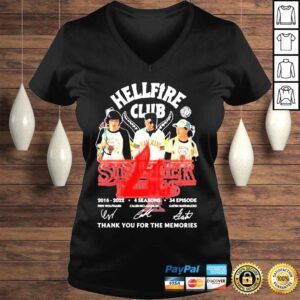 VLadies Stranger things hellfire club 2016 2022 4 season 34 episodes signatures thank you for the memories shirt