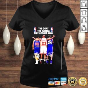 VLadies The Goat The Mamba The 3 Point King Curry And Jordan And Bryant Signatures Shirt