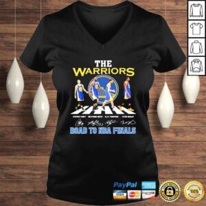 VLadies The Warriors Stephen Curry Draymond Green Klay Thompson And Kevin Durant Road To NBA Finals Signatures Shirt