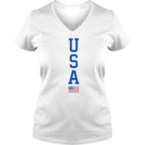 VLadies USA American Flag Vertical Text Patriotic 4th of July TShirt