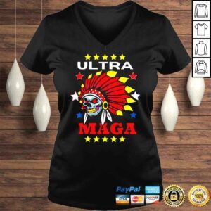 VLadies Ultra MAGA Pro Trump Skull Wearing Indian Headdress TShirt