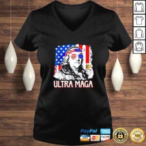 VLadies Ultra Maga 4th of July Benjamin Franklin Drinking USA Flag shirt