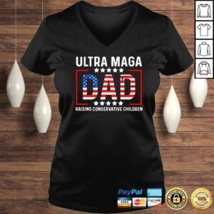 VLadies Ultra Maga Dad Raising Conservative Children USA Flag TShirt