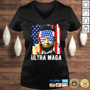 VLadies Ultra Maga Patriotic 4th Of July Abraham Lincoln Drinking American flag shirt