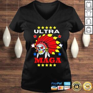 VLadies Ultra maga pro Trump skull wearing indian headdress shirt