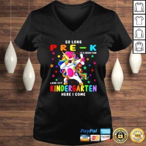 VLadies Unicorn Dabbing So Long PreK Kindergarten Here I Come shirt