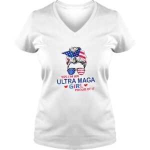 VLadies Yes Im An Ultra Maga Girl Proud Of It Usa Flag Messy Bun TShirt