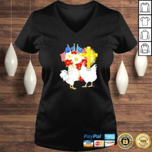 VLadies america flag and flowers Chickens Jesus Cross shirt