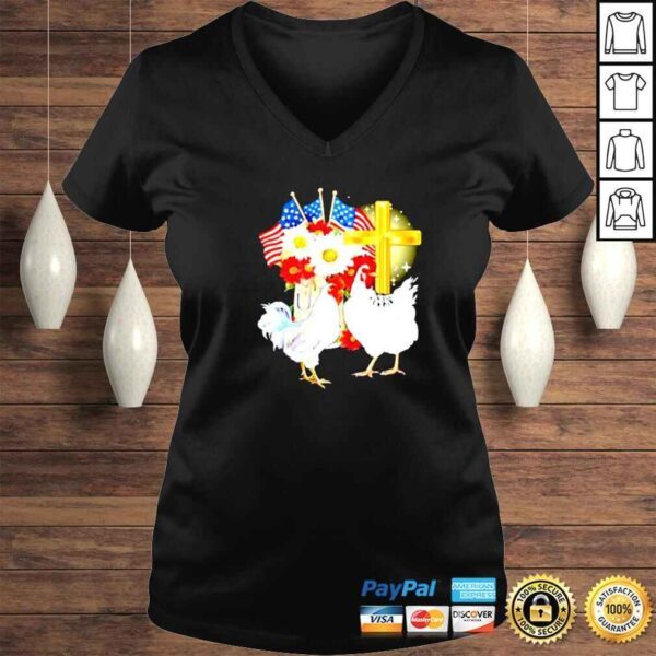 america flag and flowers Chickens Jesus Cross shirt - Image 2