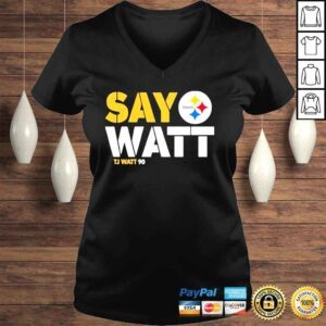 VLadies the Steelers pro shop Pittsburgh Steelers say watt tj watt 90 mark kaboly shirt