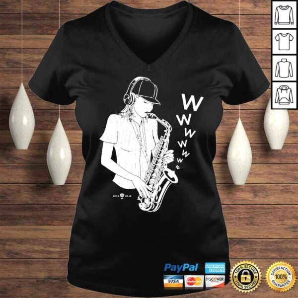 the sax lady frankie x rotowear merch shirt - Image 2