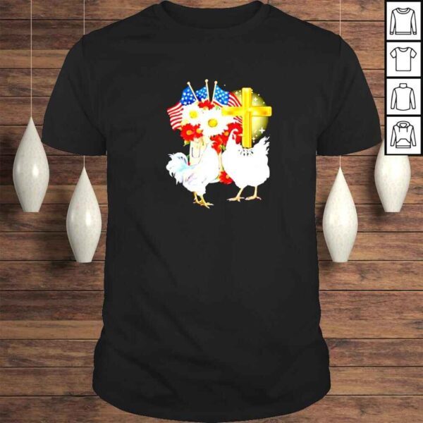 america flag and flowers Chickens Jesus Cross shirt