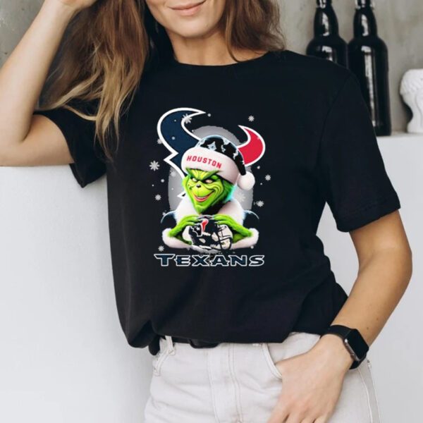 Grinch Hat Santa Houston Texans Helmet Logo Merry Christmas Shirt