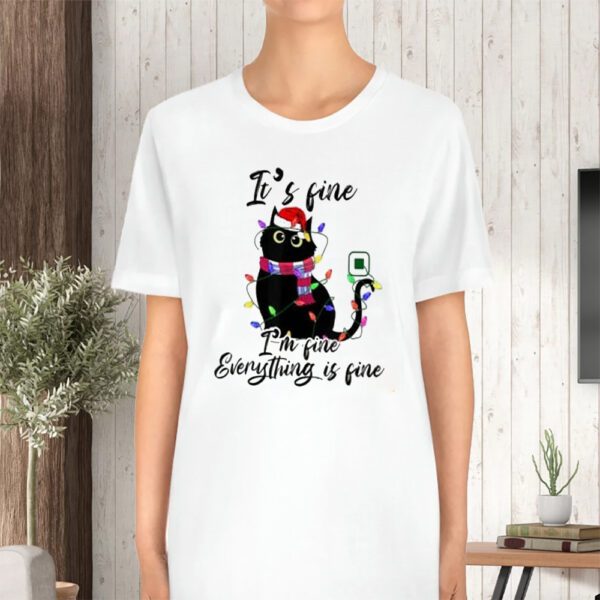 It’s Fine I’m Fine Everything Is Fine Cat Christmas Lights TShirt