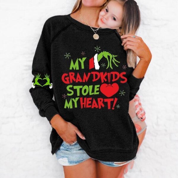 Women My Grandkids Stole My Heart Christmas Print Casual Sweatshirt Shirts