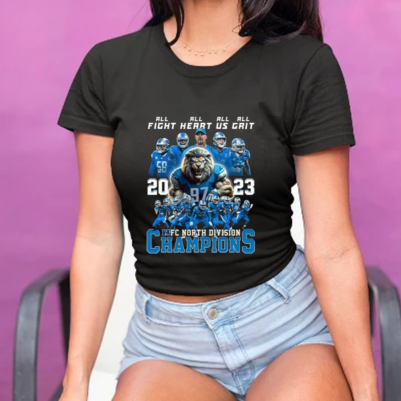 Detroit Lions All Fight All Heart All Us All Grit 2023 NFC North Division Champions T-Shirt1