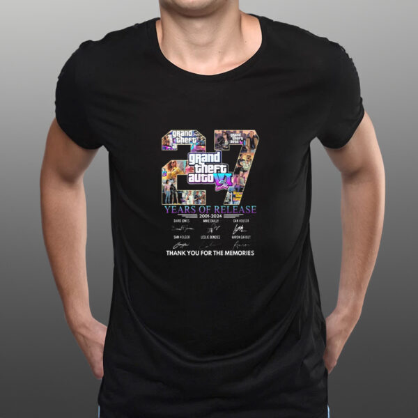 Grand Theft Auto VI 27 Years Of Release 2001 – 2024 Thank You For The Memories T-Shirts