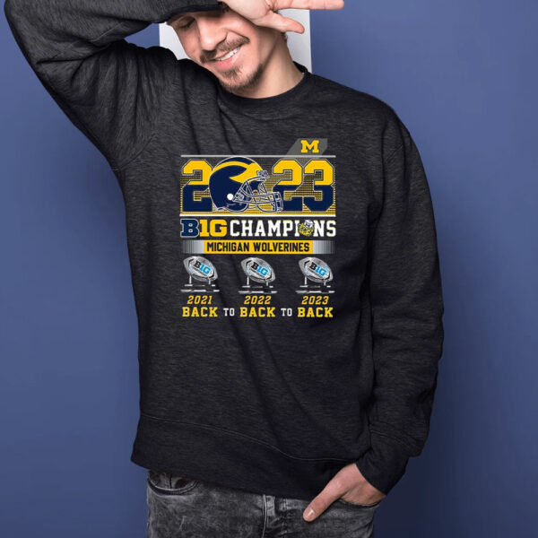 Michigan Football Back To Back To Back 2023 Big Ten Champions T-Shirt