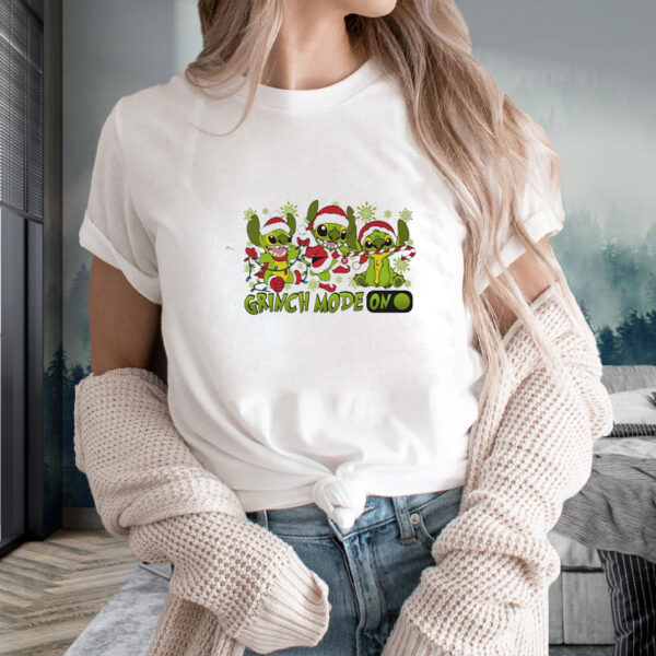 Santa Stitch Grinch Mode On Christmas Shirt