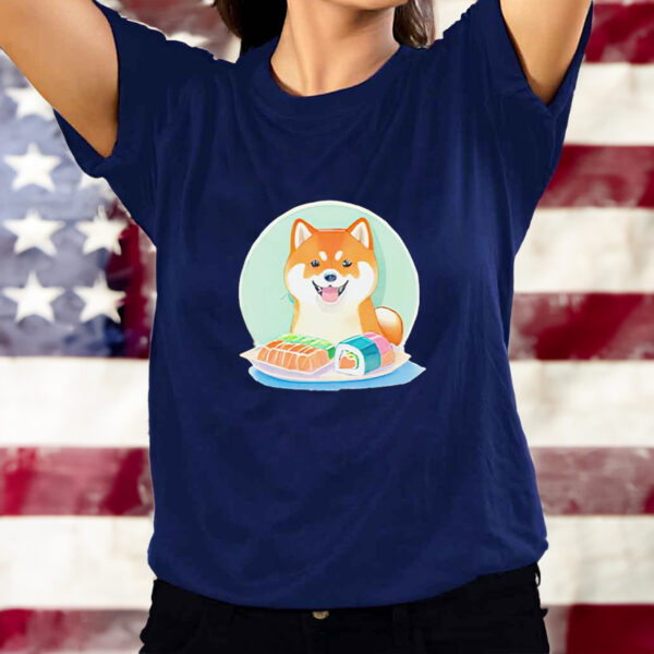 Shiba inu eating sushi art shirt