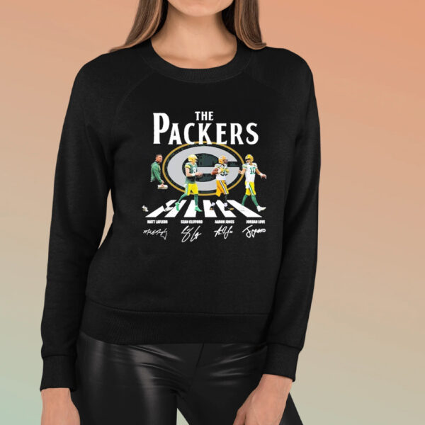 The Packers Abbey Road Matt Lafleur Sean Clifford Aaron Rodgers And Jordan Love Signatures T-Shirt