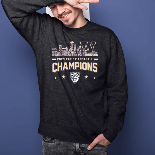 Washington Huskies Skyline Players Name 2023 PAC-12 Football Champions T-Shirtt